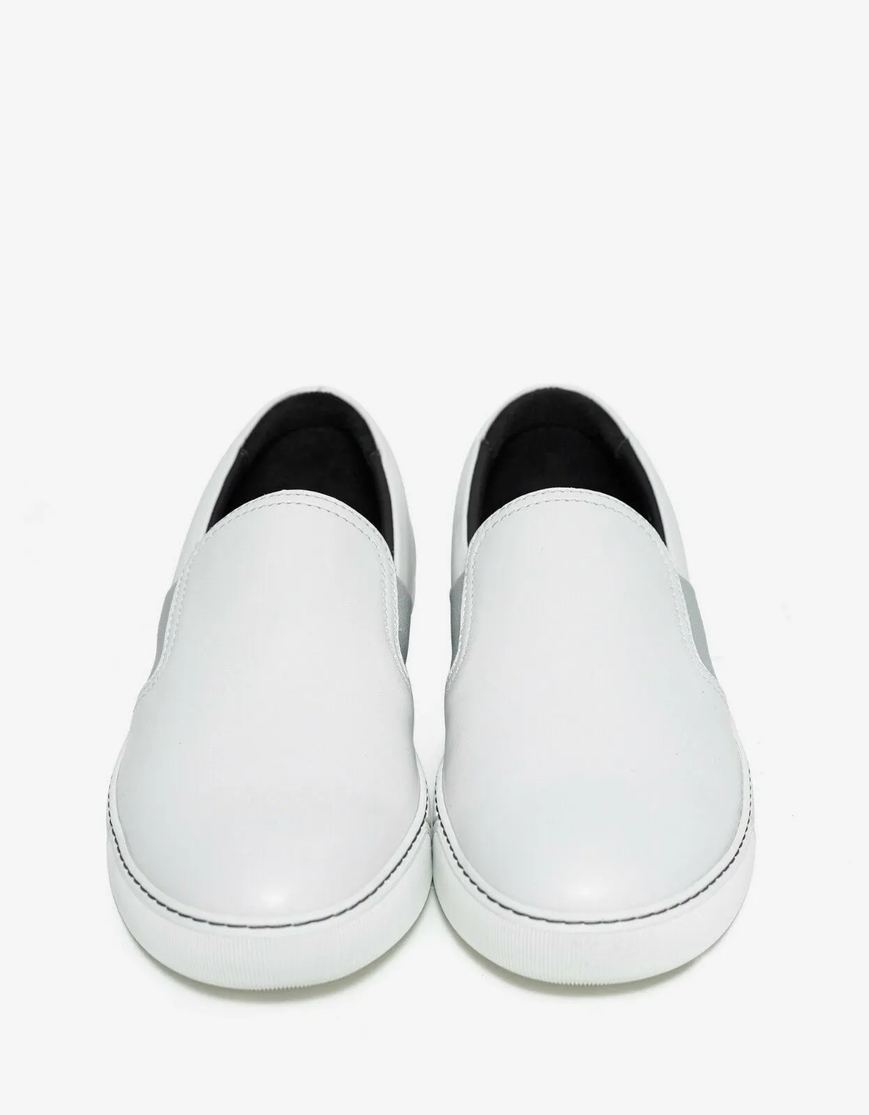 Aged White Leather Slip On Trainers