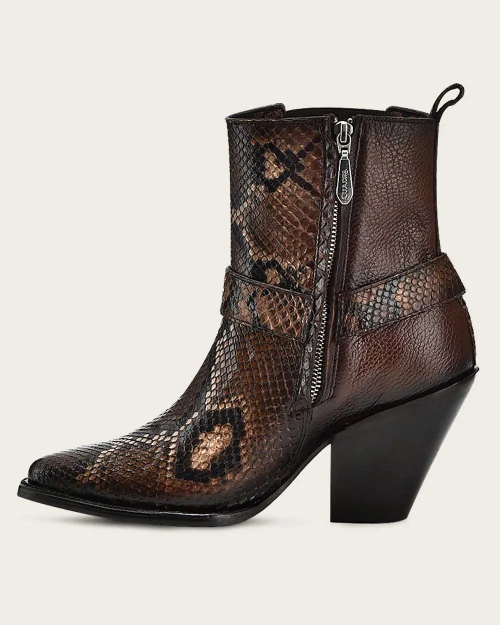 Ankle brown exotic bootie