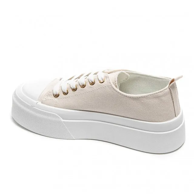 BEIGE LACE UP HEART DETAIL CHUNKY STYLISH FLAT TRAINERS