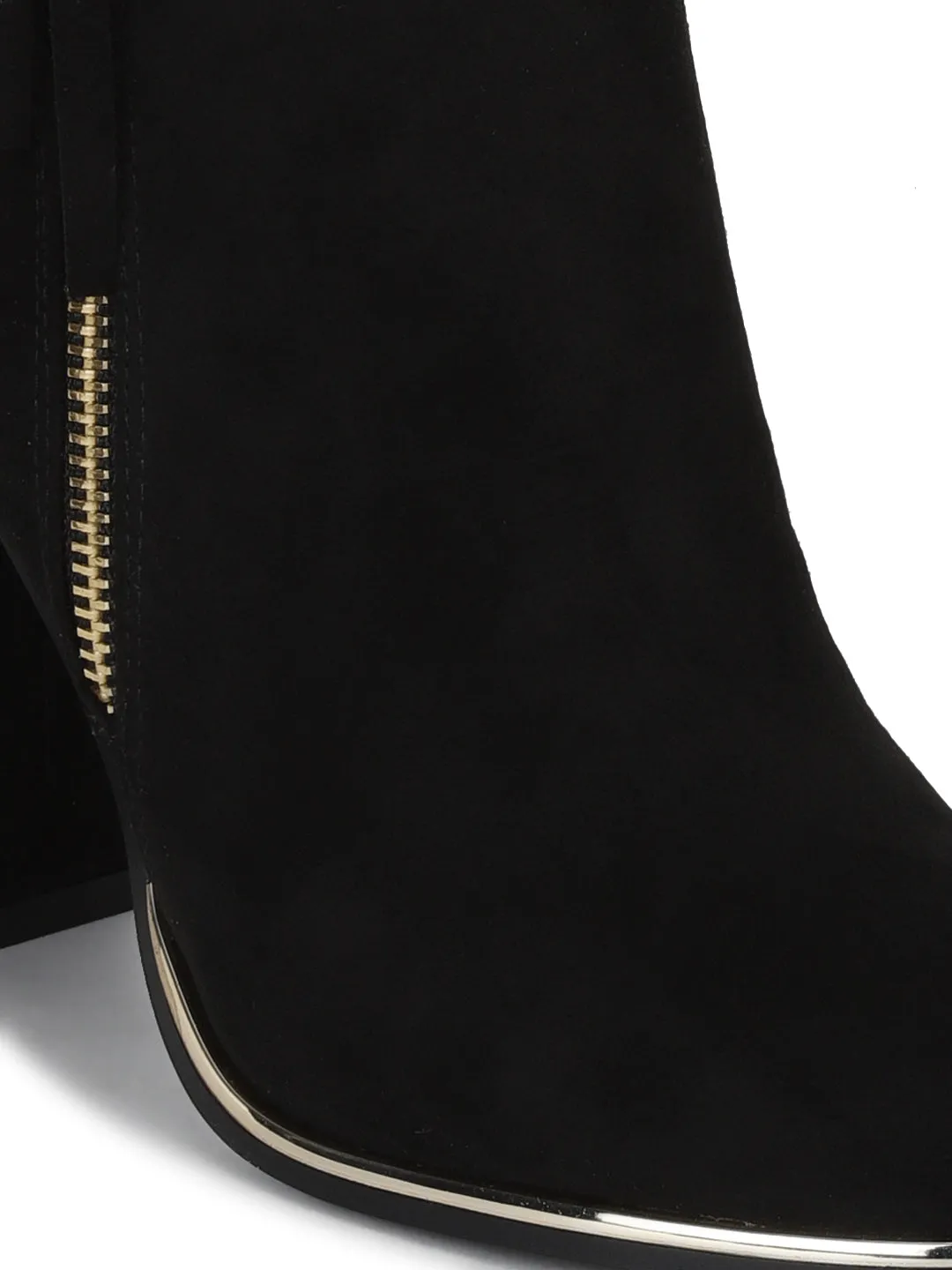 Black Micro Side Zipper Block Heel Ankle Boots