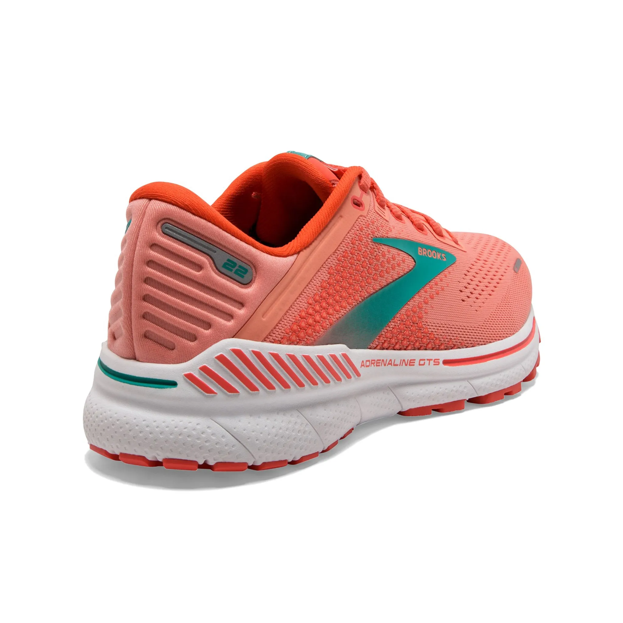 Brooks Women's 120353 680 Adrenaline GTS 22 Coral Latigo Bay White Cushion Support Running Shoes