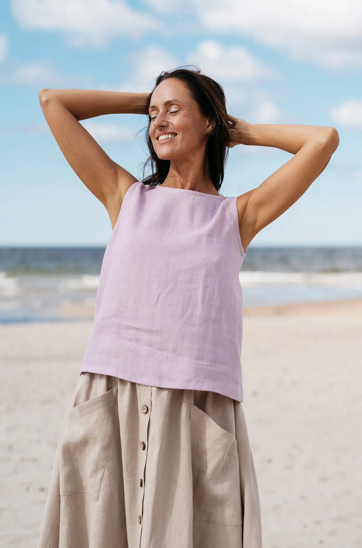 Buttoned Front Linen Skirt CAPRI In Natural