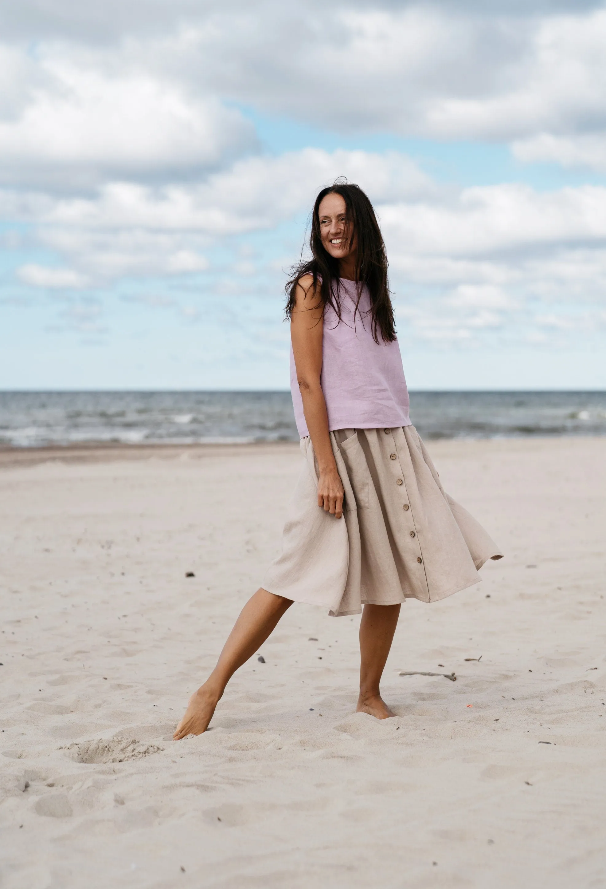 Buttoned Front Linen Skirt CAPRI In Natural