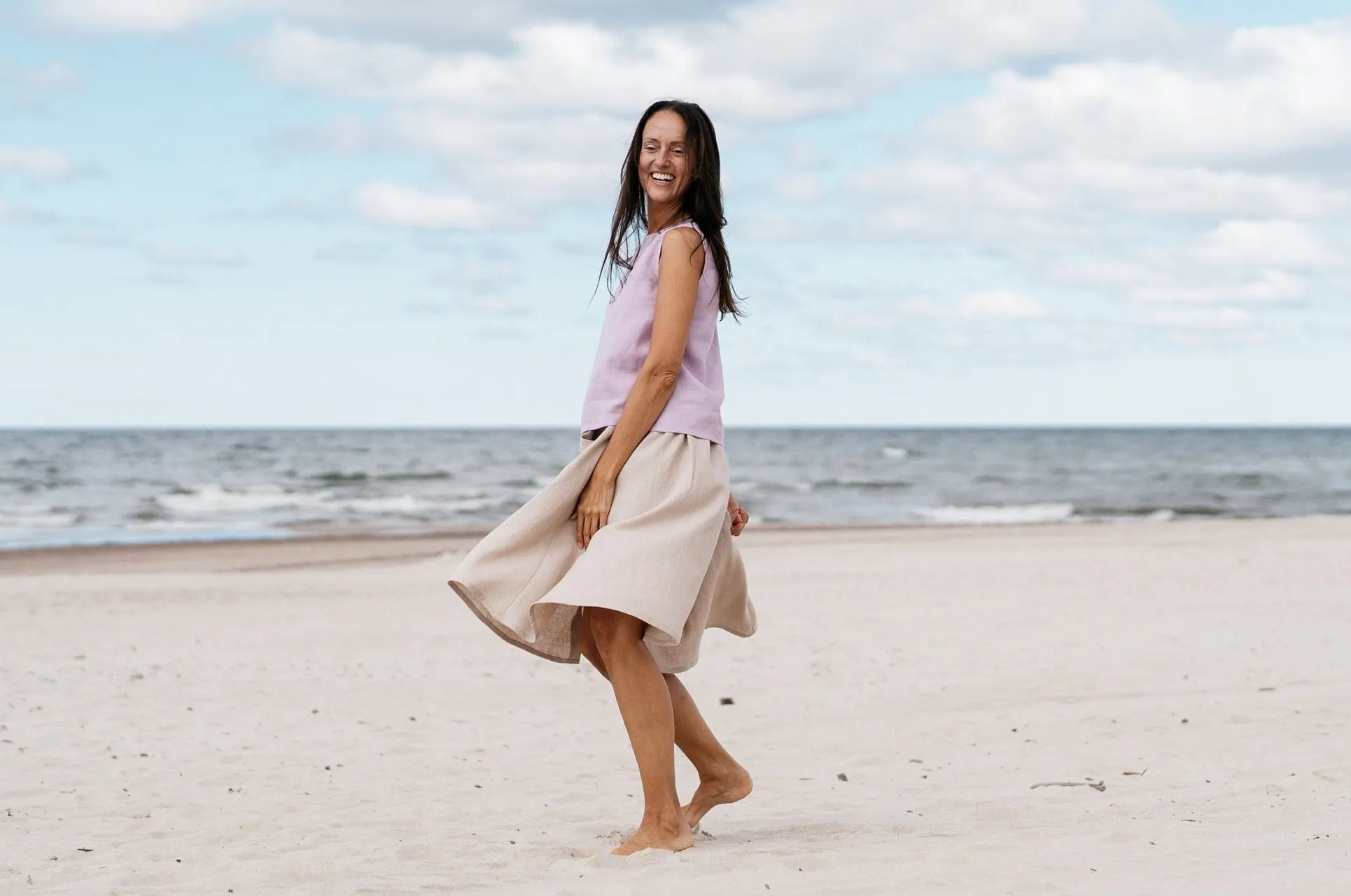 Buttoned Front Linen Skirt CAPRI In Natural