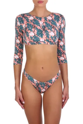 Ella Long Sleeve Bikini Peach/Green Leaves