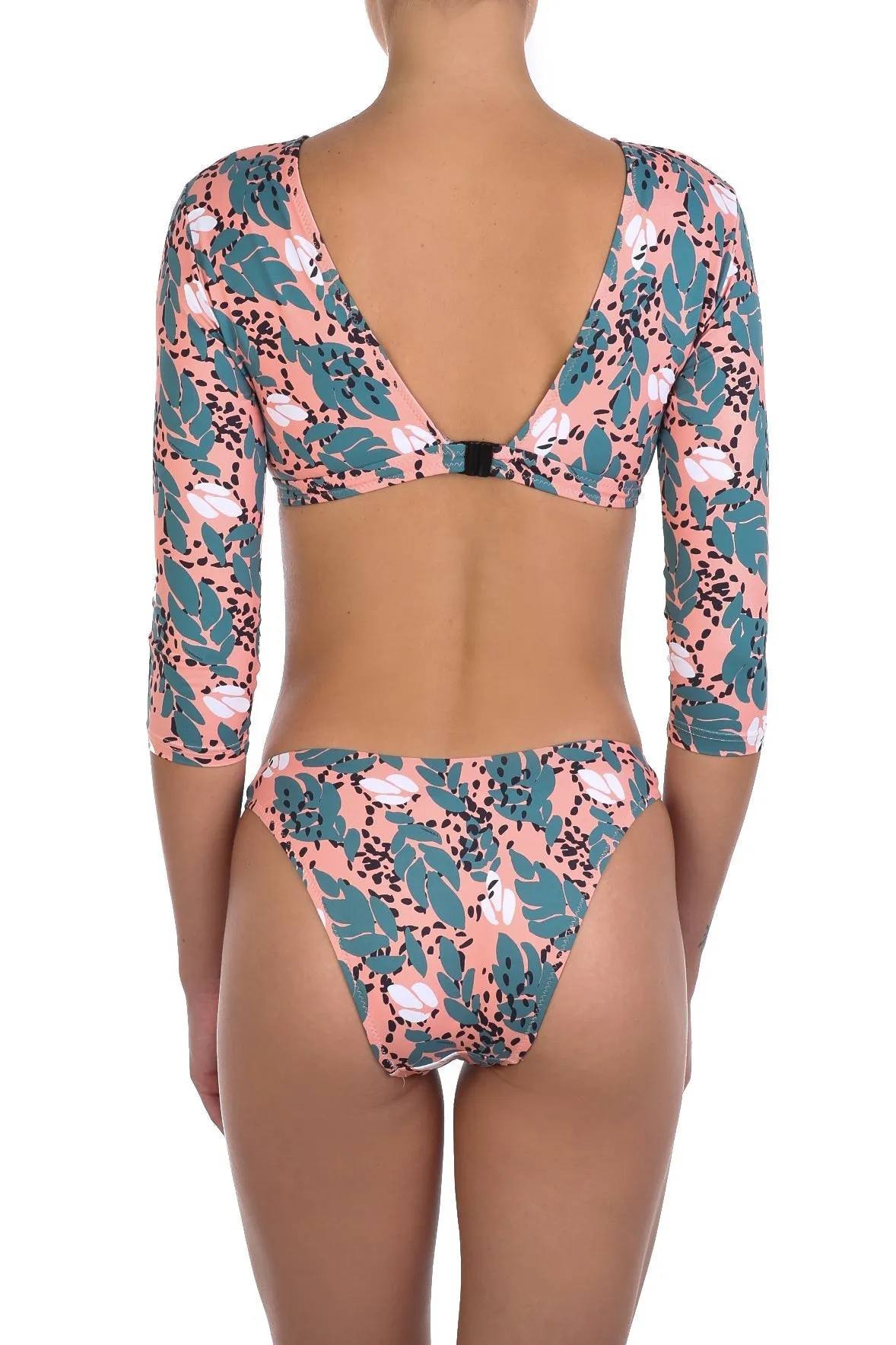 Ella Long Sleeve Bikini Peach/Green Leaves