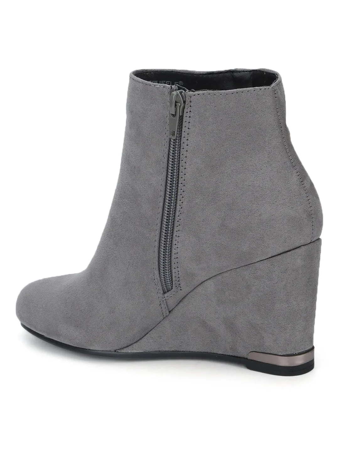 Grey Micro Wedge Heel Ankle Boots