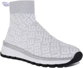 Guess Zyla Sock Boot In White Silver