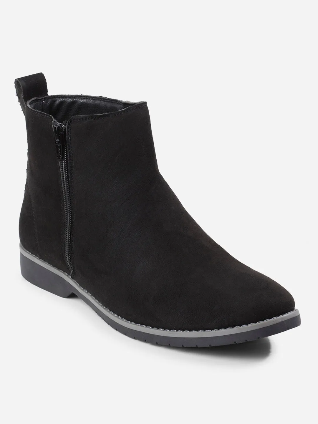 Men's Black Suede Smart Casual Zipper Boot  (IX3036)