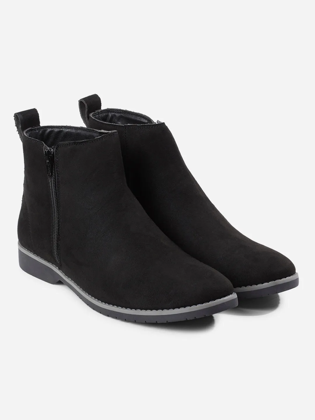 Men's Black Suede Smart Casual Zipper Boot  (IX3036)