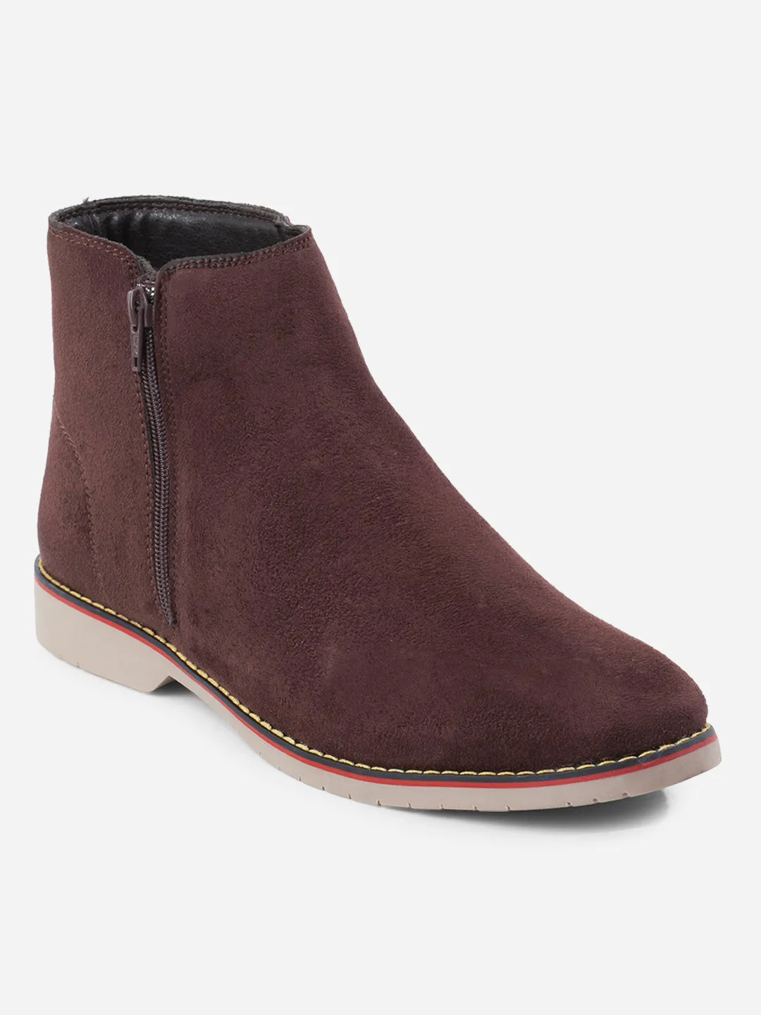 Men's Brown Suede Smart Casual Zipper Boot  (IX3036)