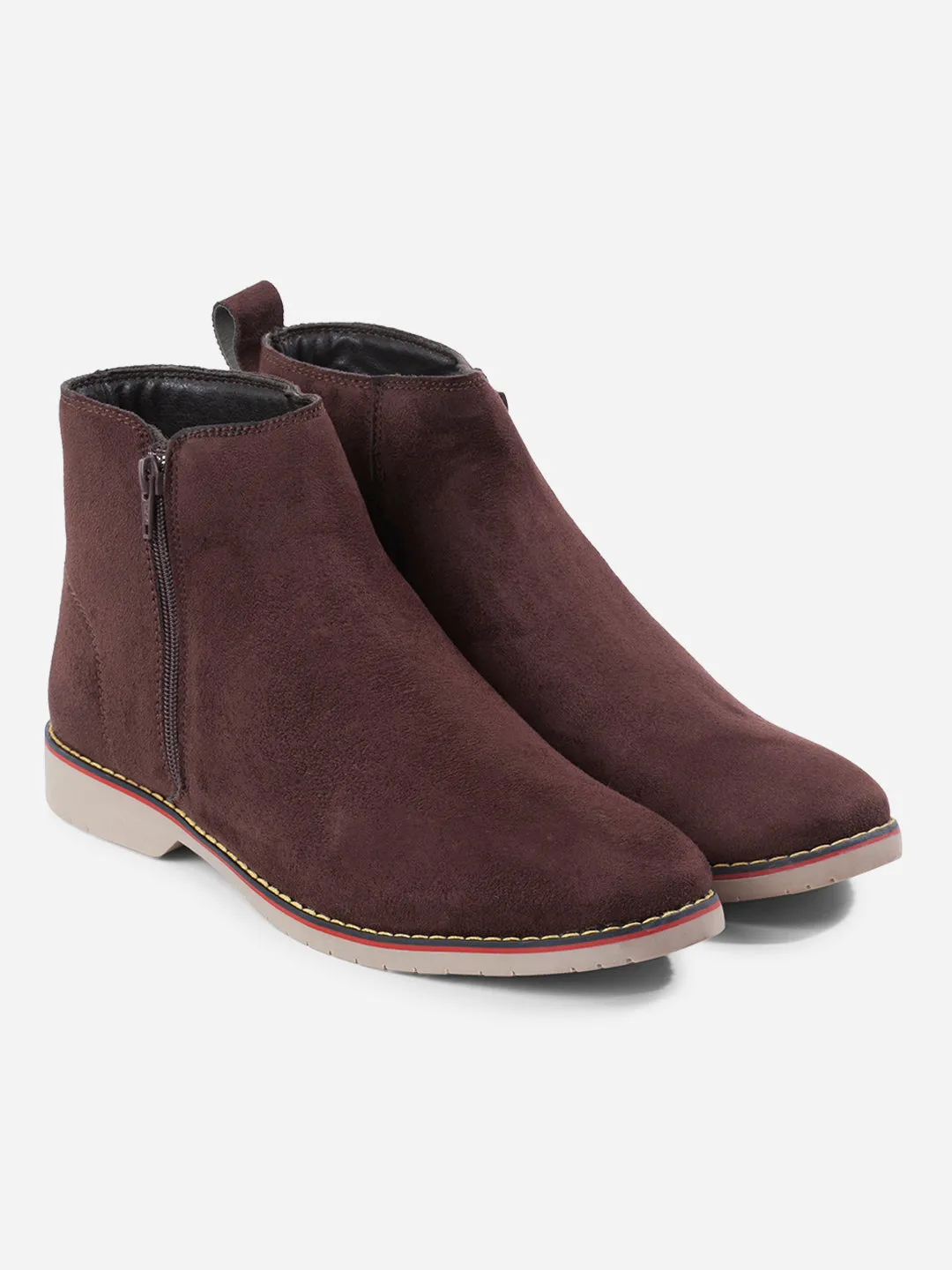 Men's Brown Suede Smart Casual Zipper Boot  (IX3036)