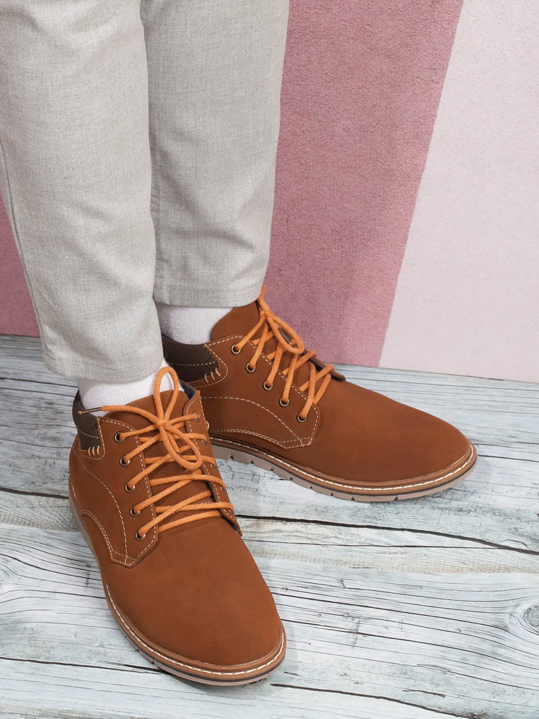 Men's Tan Suede Smart Casual Ankle Boot Lace Up (IX3035)