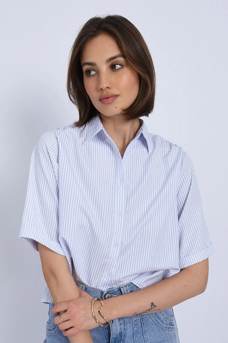 Molly Bracken White Blue Striped White Shirt