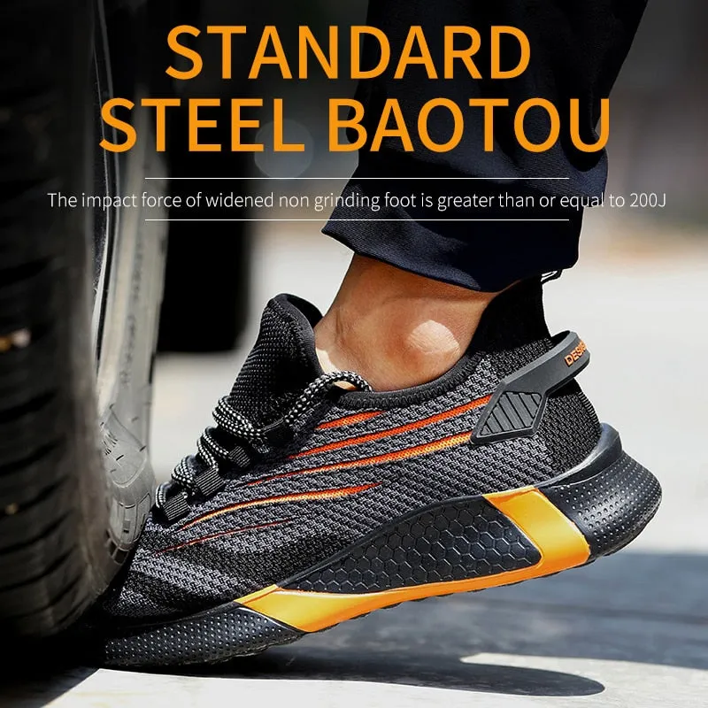 New 2021 Lightweight Breathable Men Safety Shoes Steel Toe Work Shoes For Men Anti-smashing Construction Sneaker With Reflective