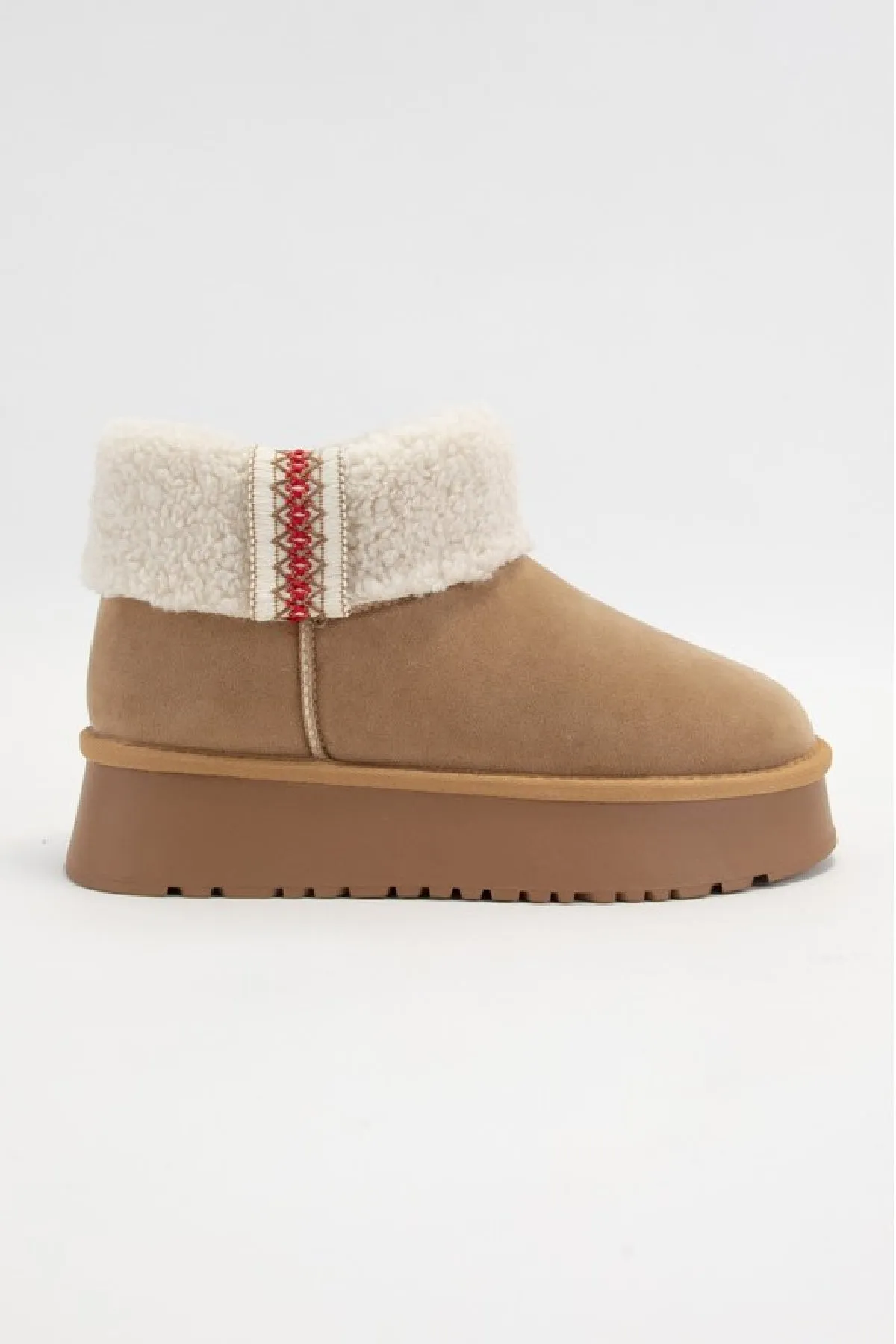 Robbie Sherpa Platform Ankle Boots - Camel