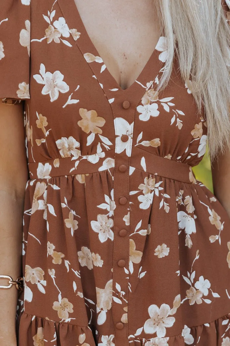 Sweetly Yours Floral Mini Dress - Brown - FINAL SALE