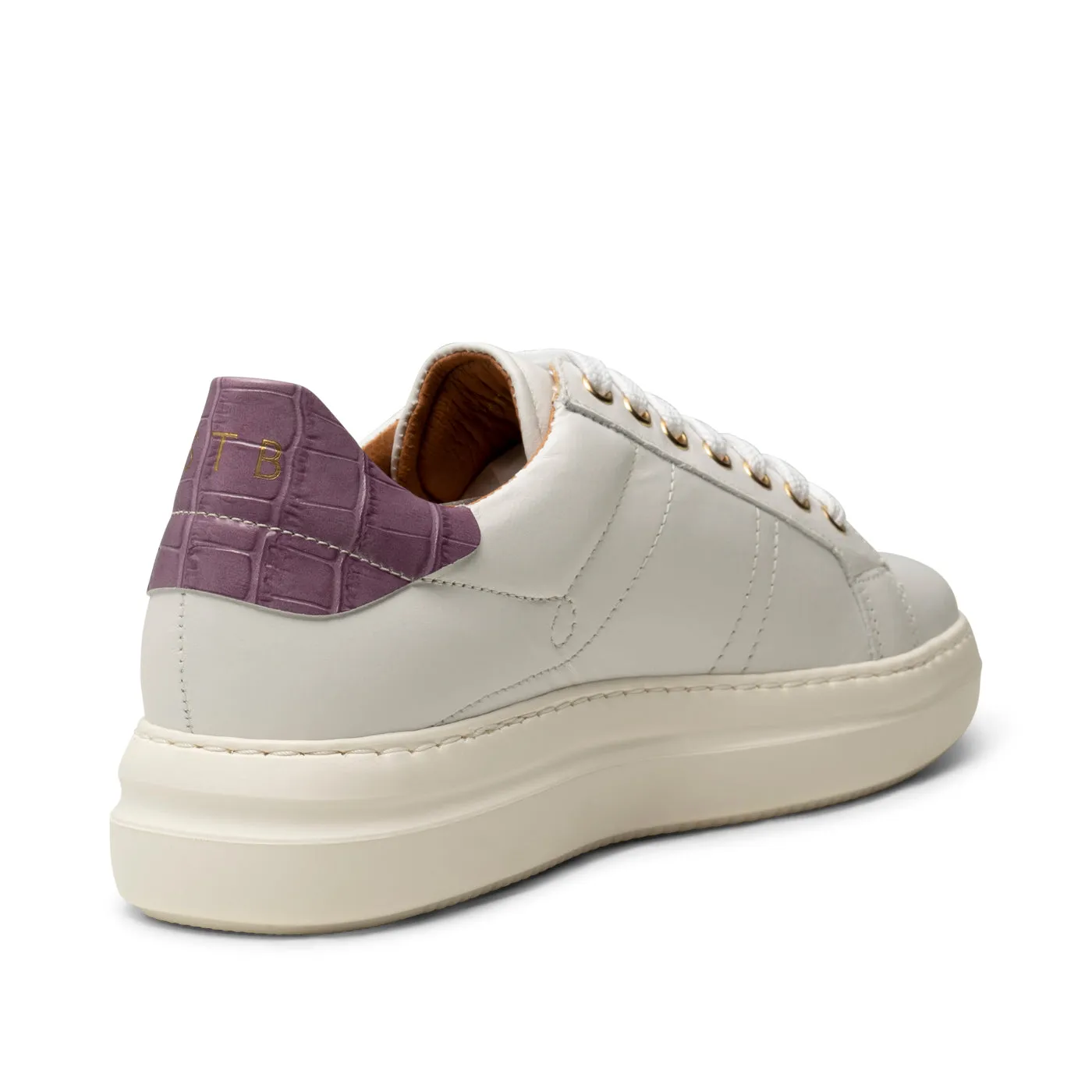 Valda sneaker leather - WHITE/LAVENDER CROCO