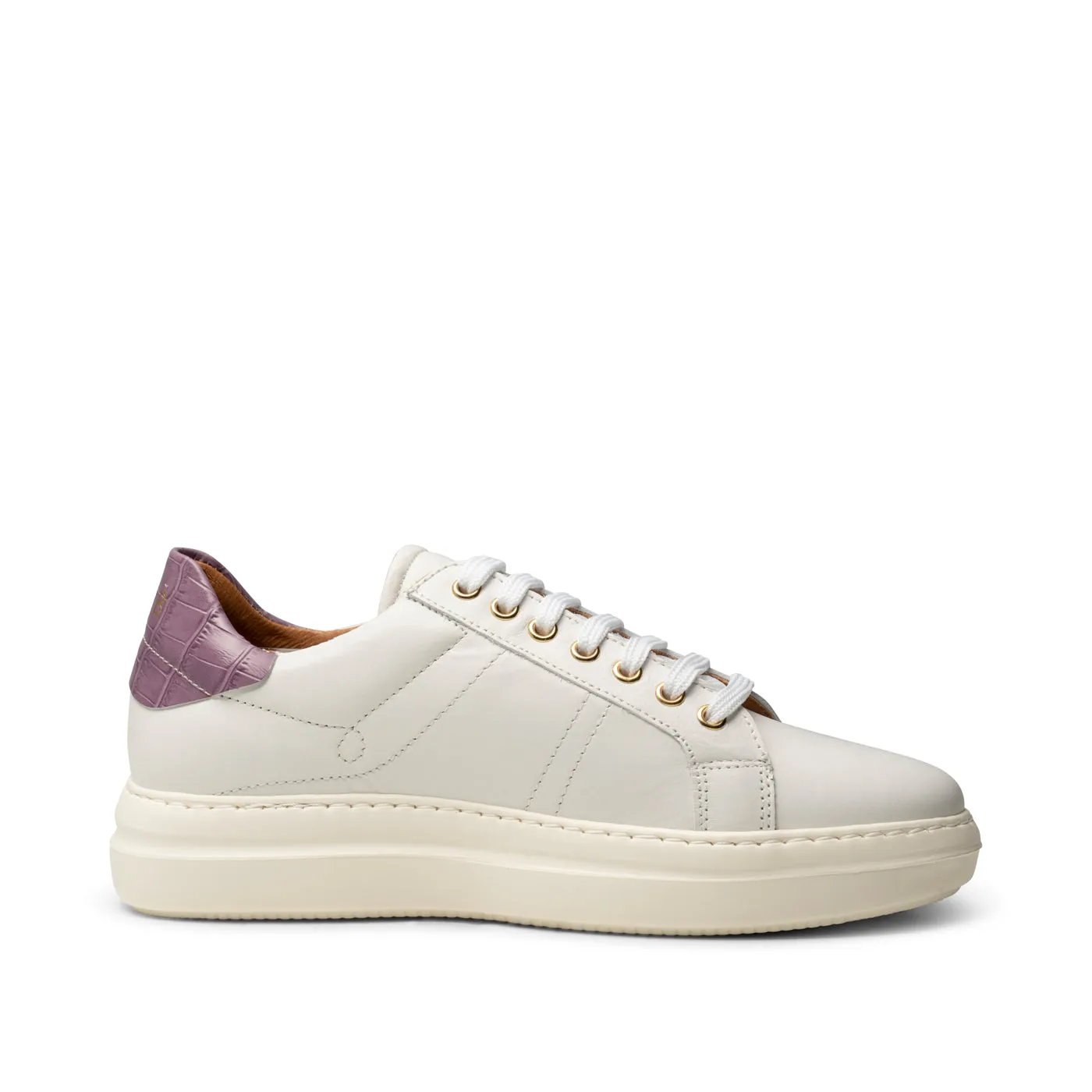 Valda sneaker leather - WHITE/LAVENDER CROCO