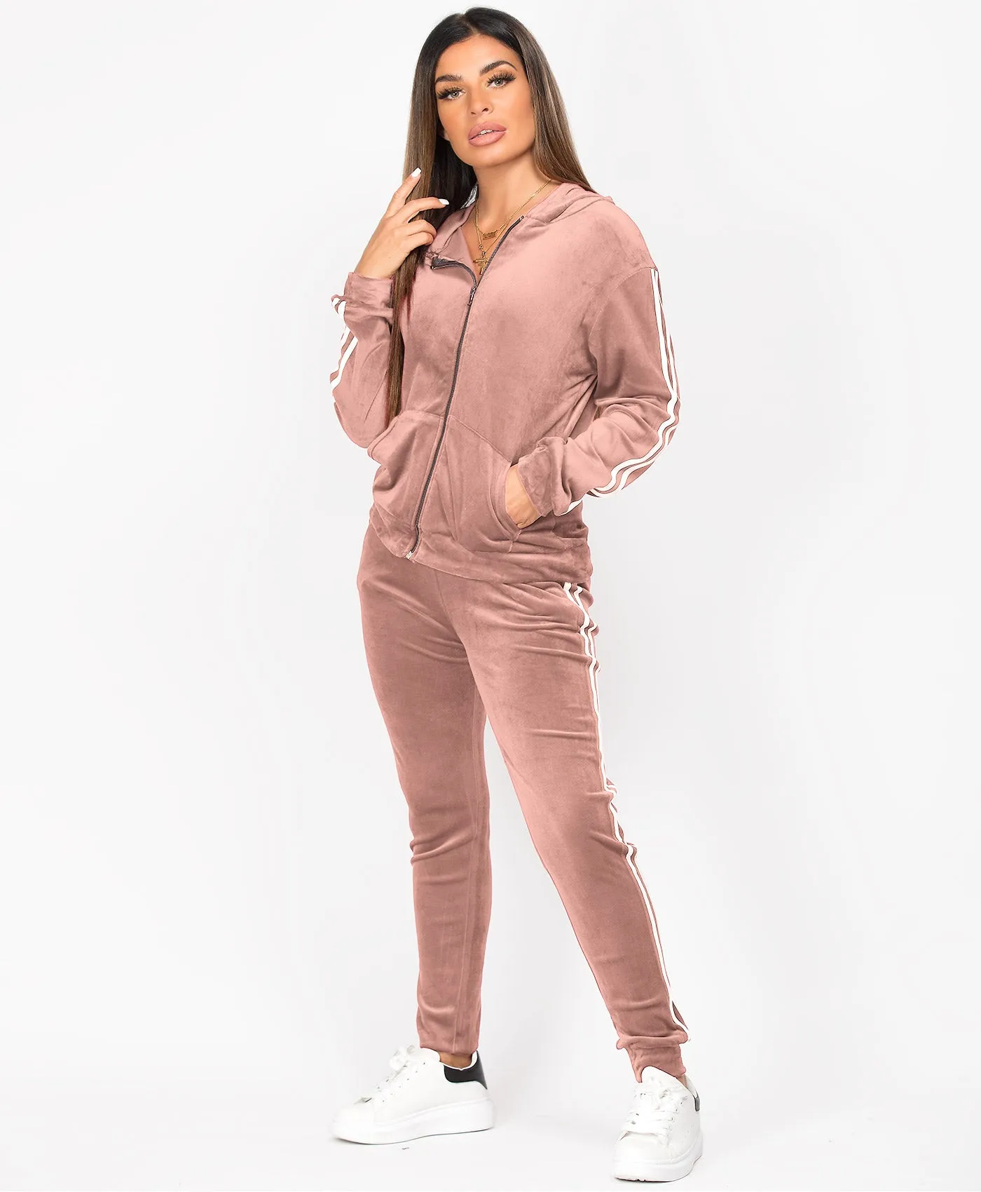 Velvet Velour Side Stripe Loungewear Set