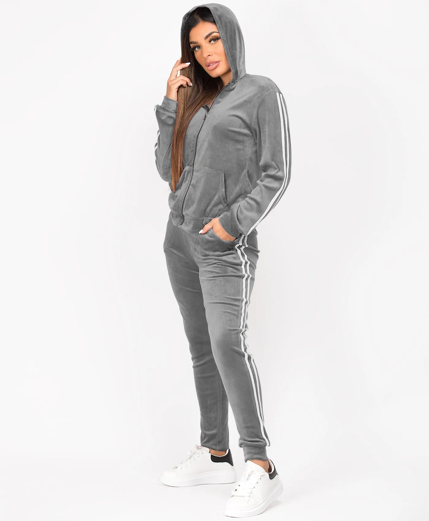 Velvet Velour Side Stripe Loungewear Set