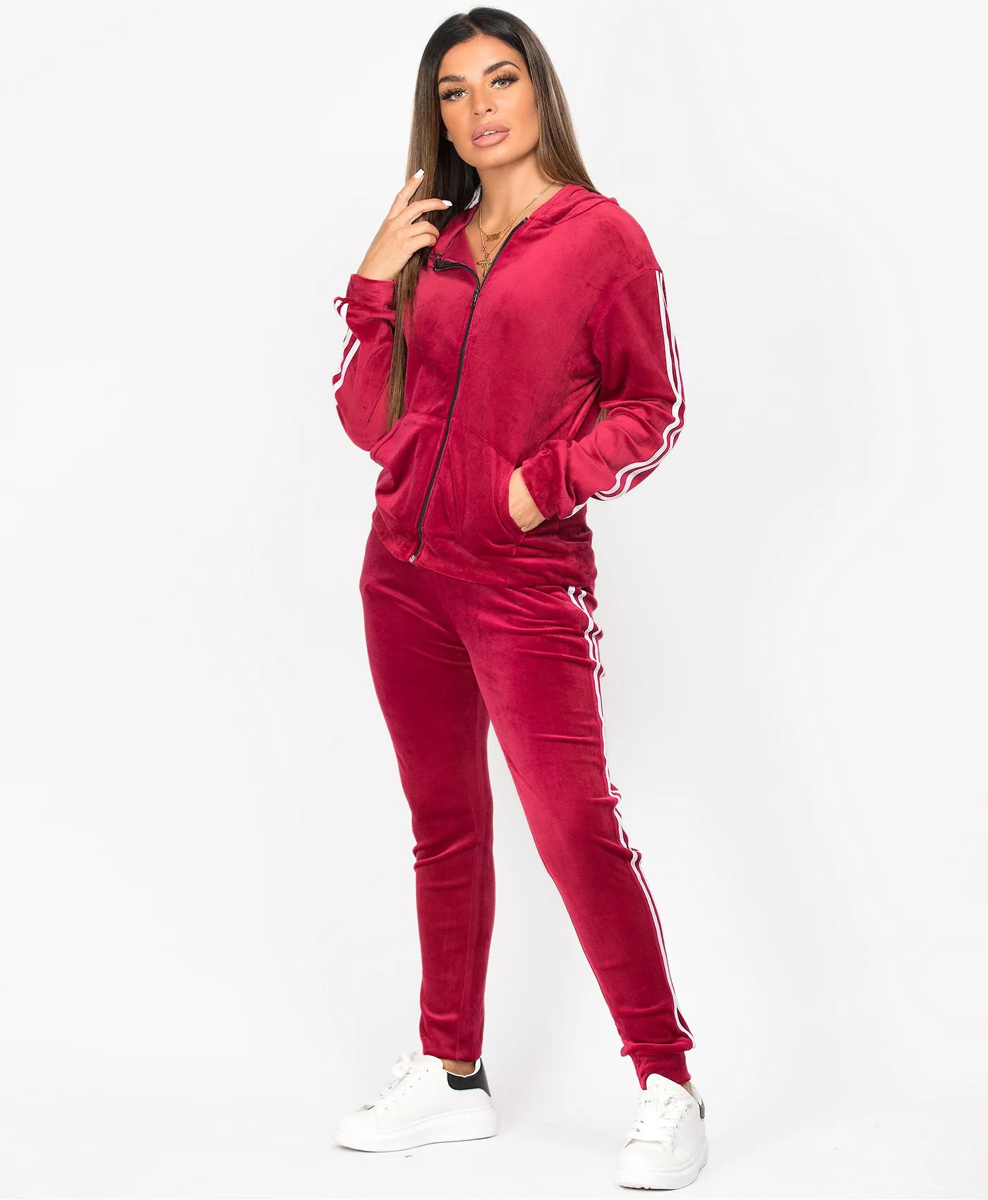 Velvet Velour Side Stripe Loungewear Set