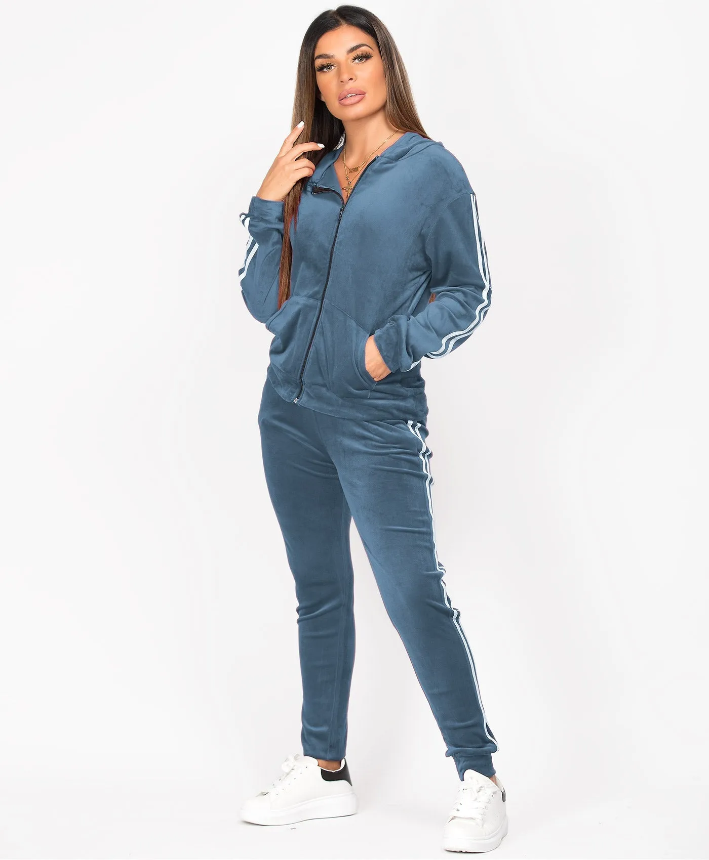 Velvet Velour Side Stripe Loungewear Set