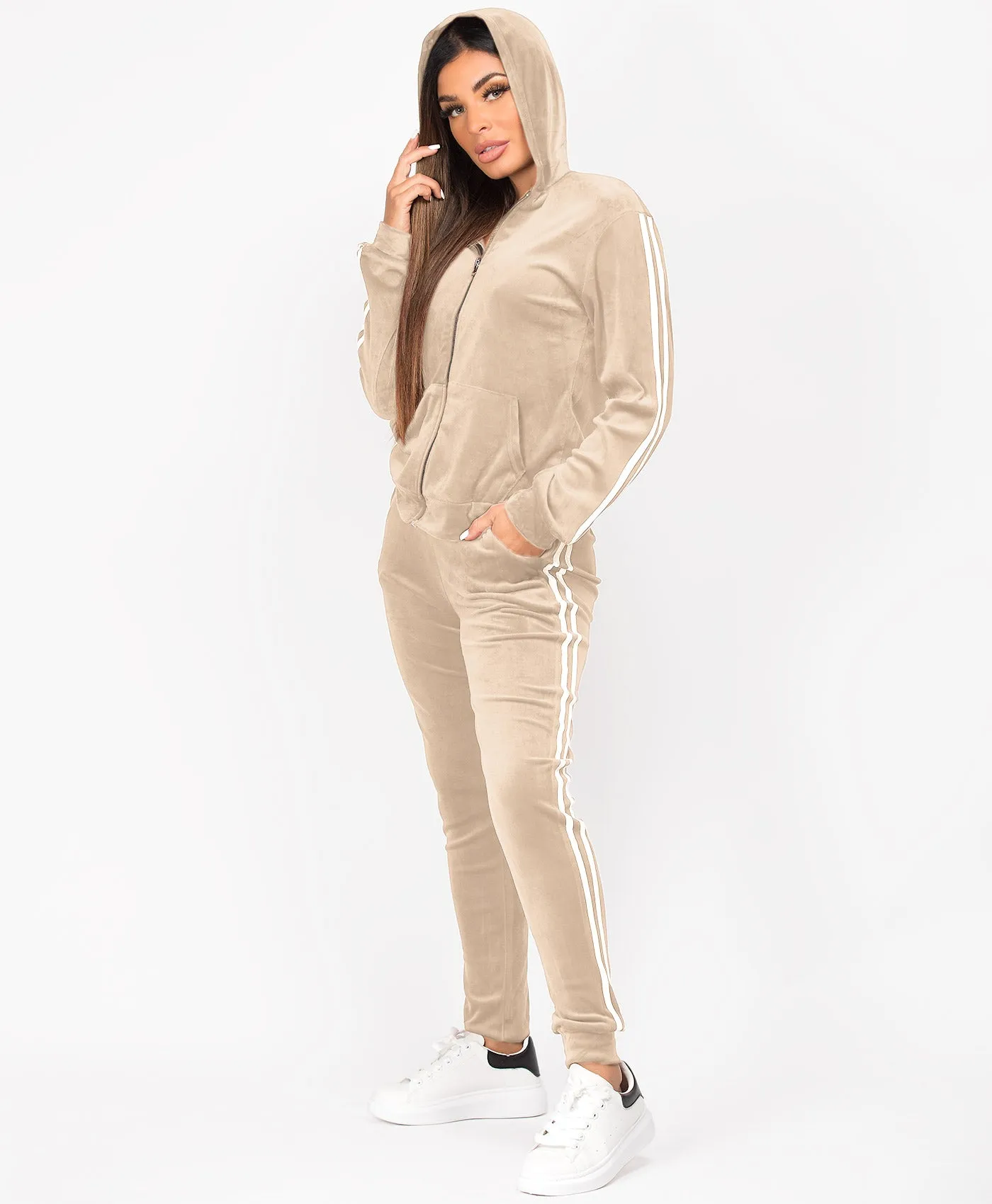 Velvet Velour Side Stripe Loungewear Set