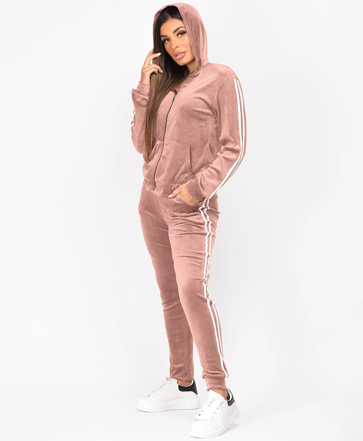 Velvet Velour Side Stripe Loungewear Set