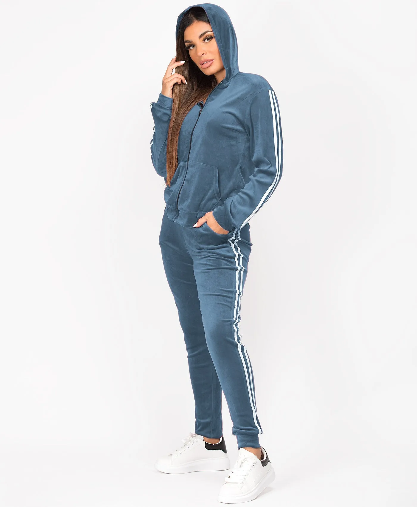 Velvet Velour Side Stripe Loungewear Set