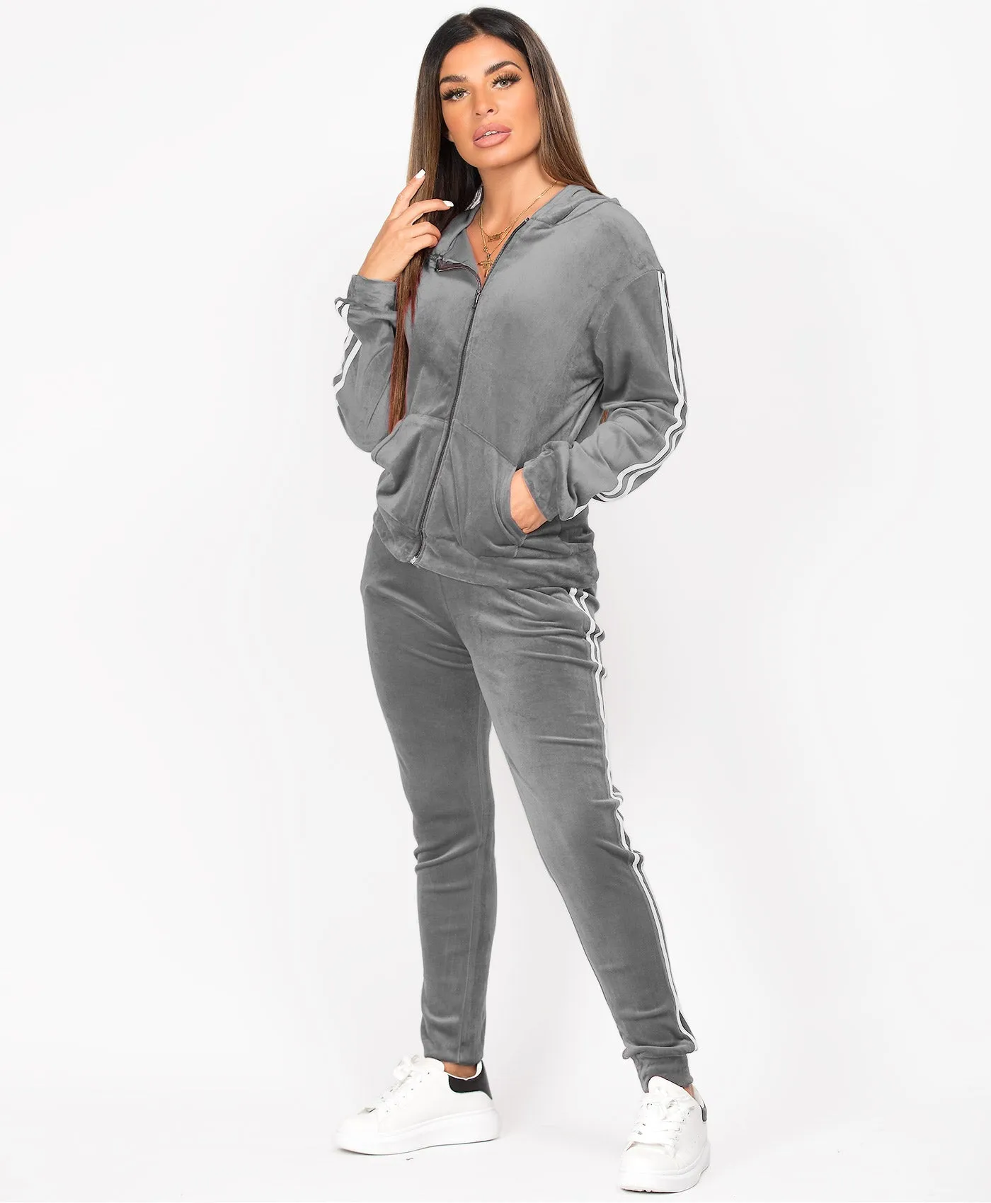 Velvet Velour Side Stripe Loungewear Set