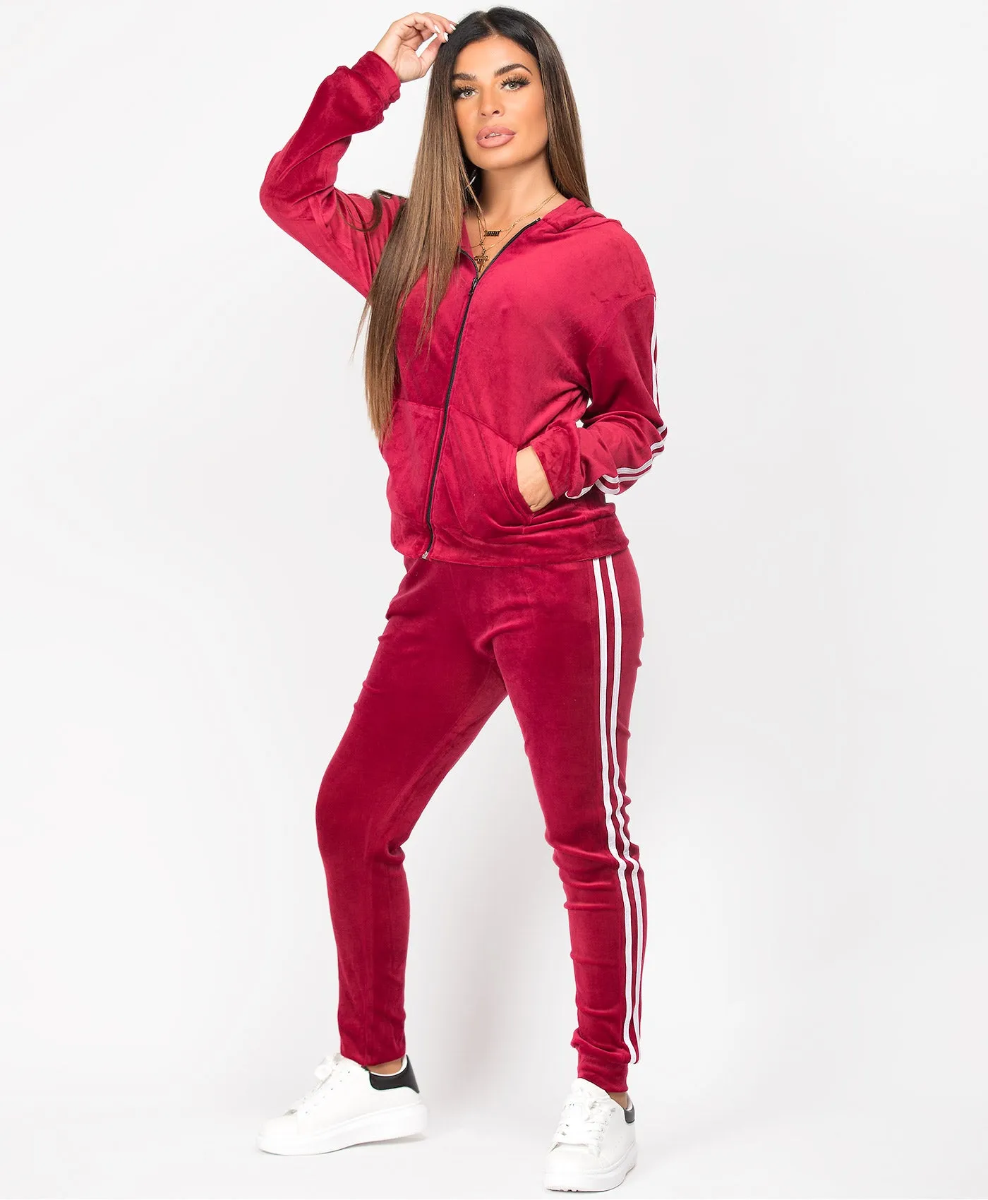 Velvet Velour Side Stripe Loungewear Set