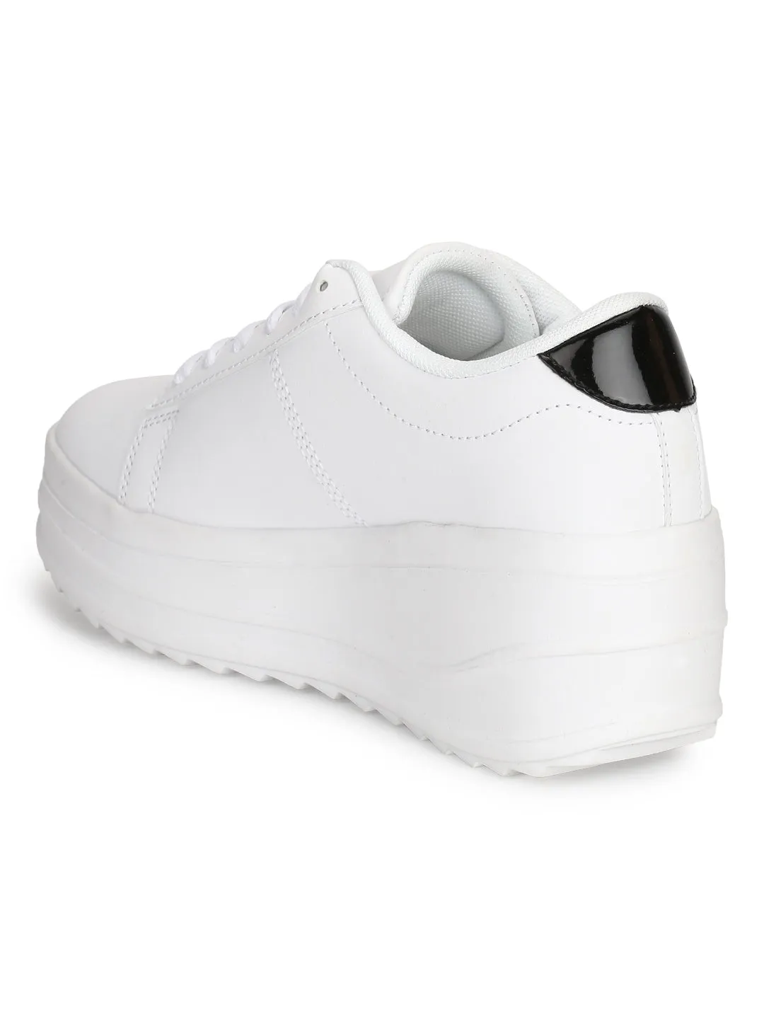 White PU Cleated Bottom Flatform Chunky Sneakers