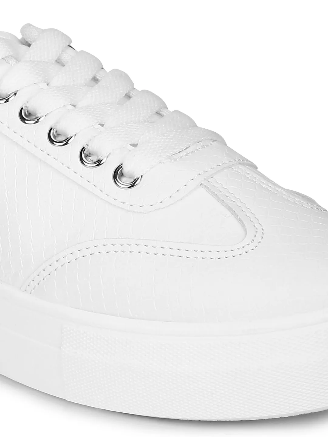 White PU Lace Up Trainers