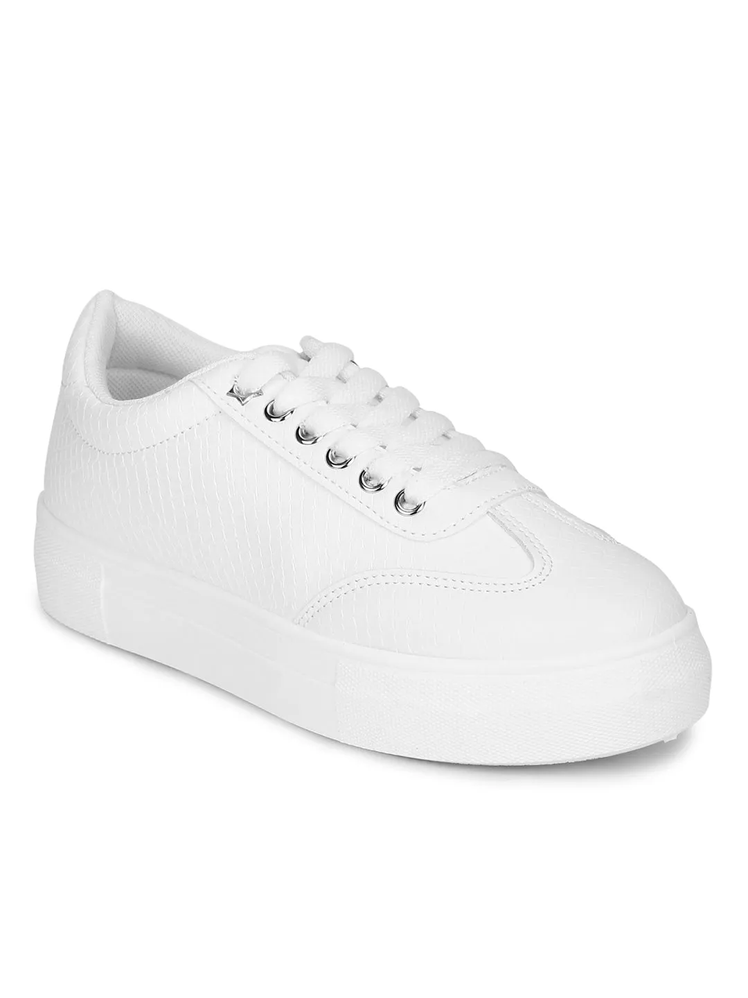 White PU Lace Up Trainers