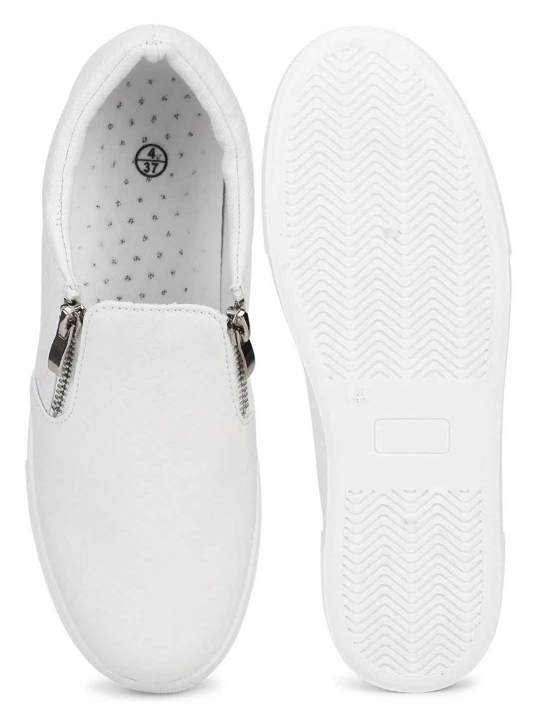 White PU Snake Pattern Side Zip Shoes