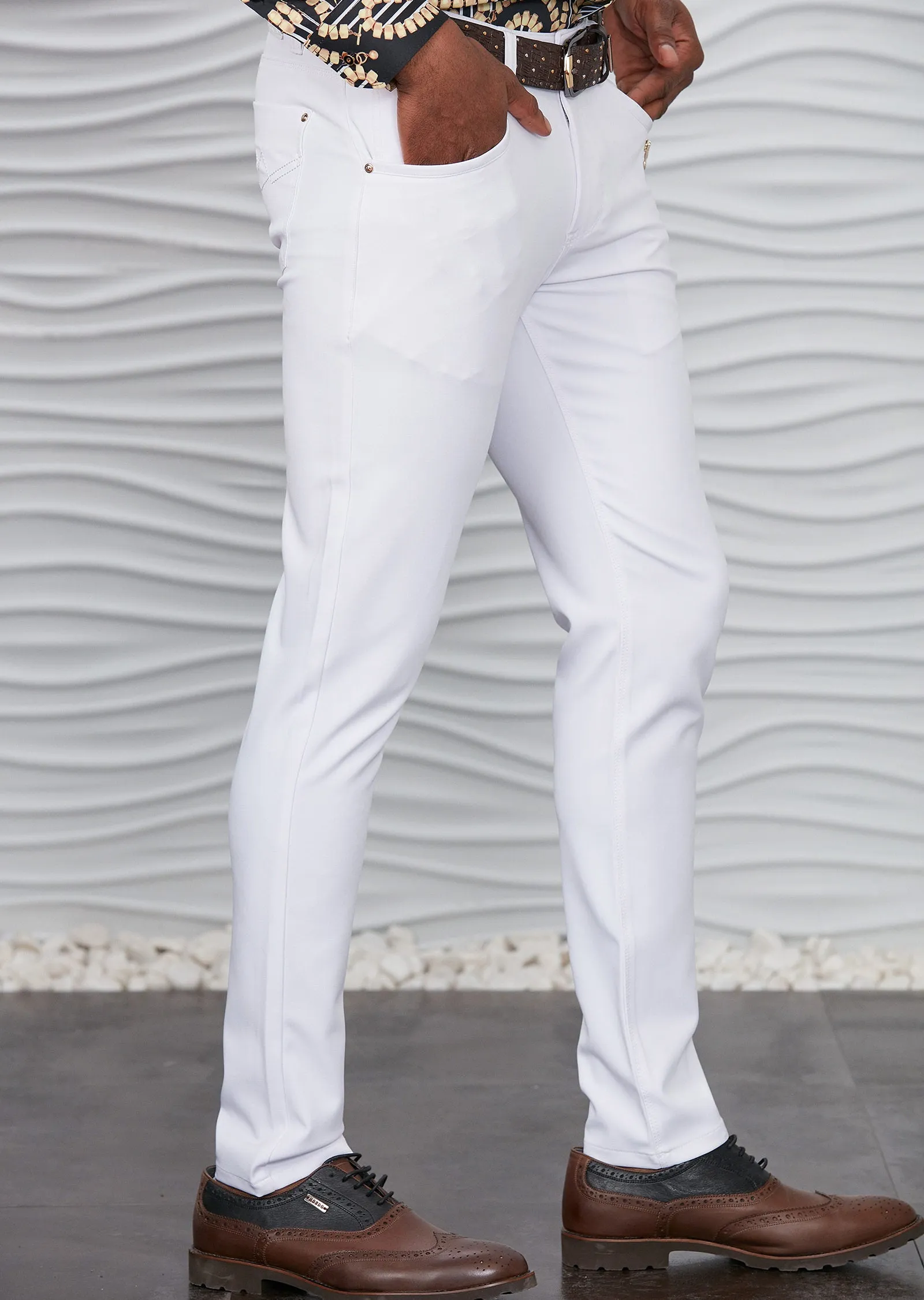 White Silver Vertical Zipper Pants