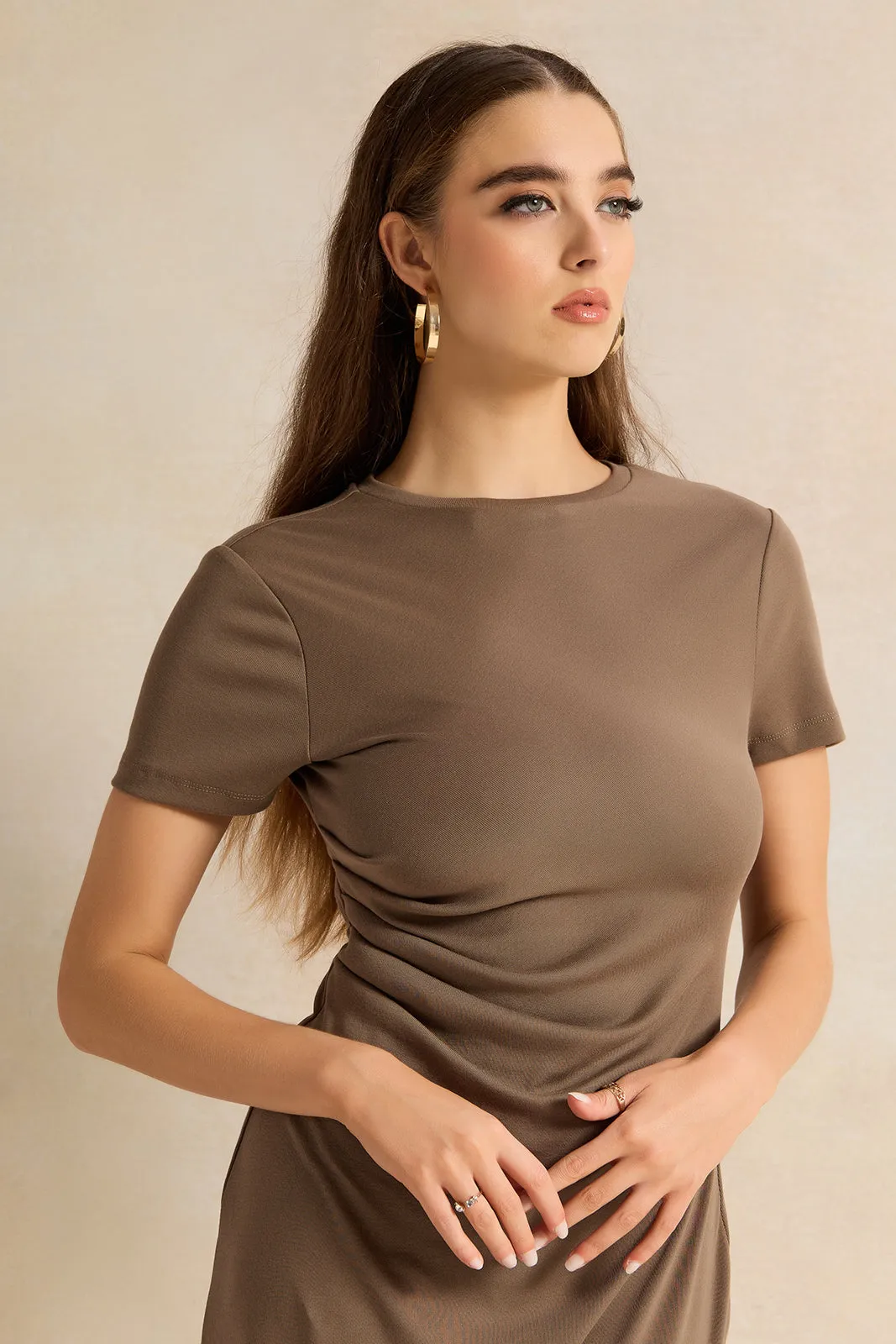 Women Brown Short Sleeve Dress