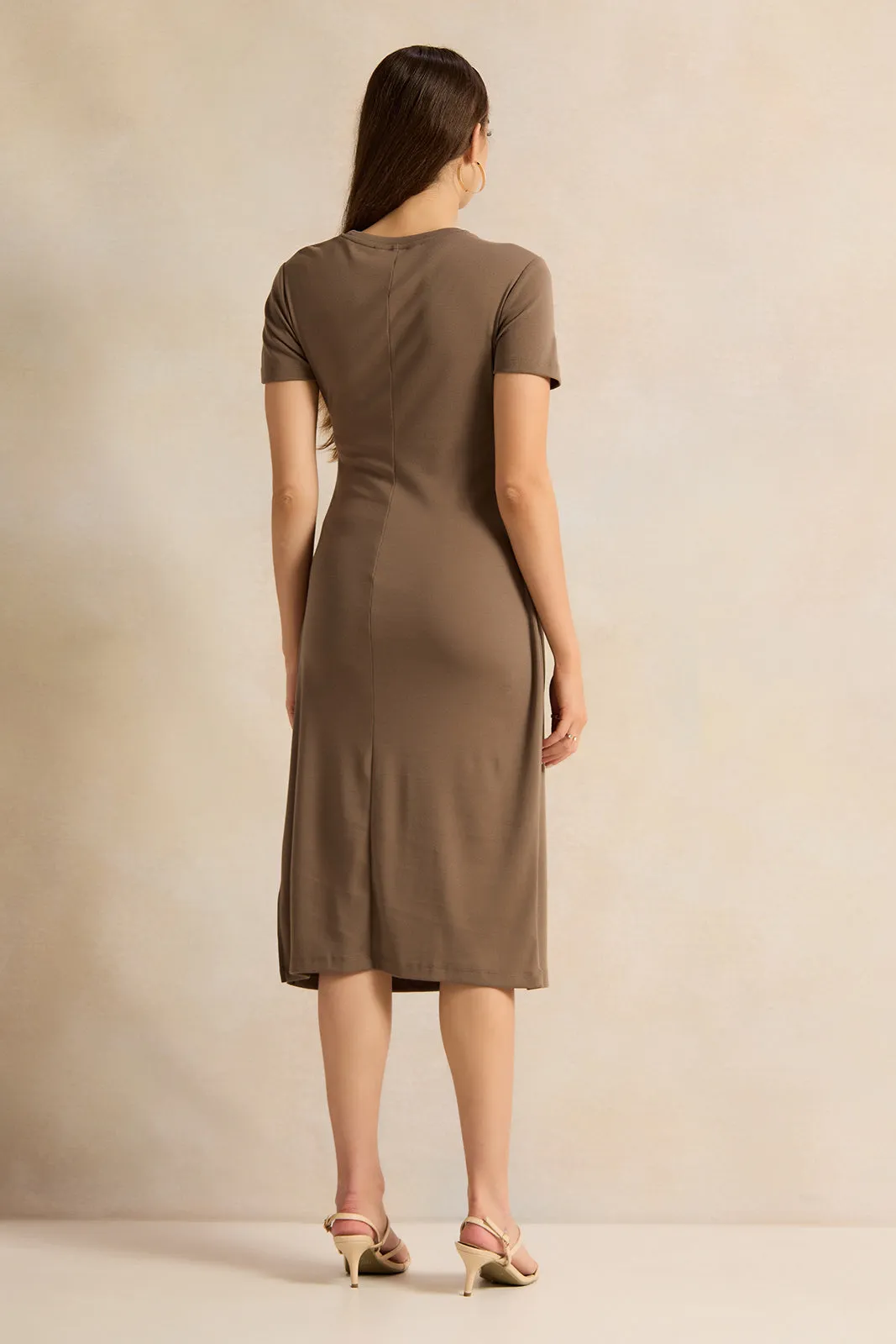 Women Brown Short Sleeve Dress